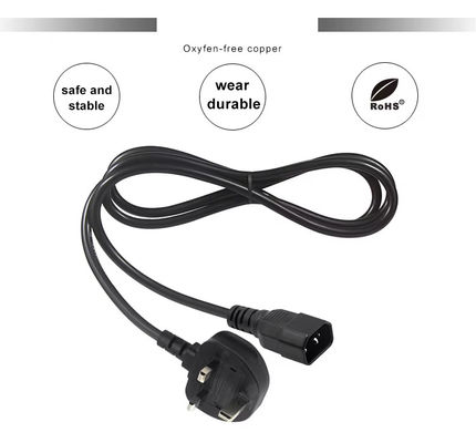 영국에서 C14 전원 케이블 1.2M 250V 10A 16AWG UPS/서버 랙/의료기기 보호 케이블 (IP67/RoHS/BS1363)