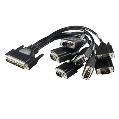 산업용 시리얼 통신용 DB-62 수컷 to 7x DB-9 수컷 브레이크아웃 케이블, RS232/RS485 분배기 - 1.2m 블랙