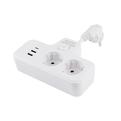 Multifunctional EU Power Socket Extender with 2 USB Ports, 2 AC Outlets and Type-C Charging Port   250V Wall Mount Adapter
