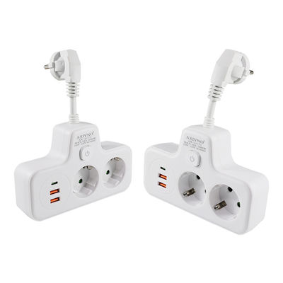 Multifunctional EU Power Socket Extender with 2 USB Ports, 2 AC Outlets and Type-C Charging Port   250V Wall Mount Adapter