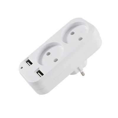 EU 듀얼 소켓 벽 플러그 어댑터 2 USB 포트 250V 10A