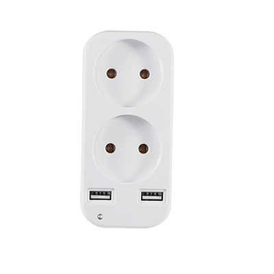 EU 듀얼 소켓 벽 플러그 어댑터 2 USB 포트 250V 10A