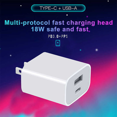 US 2핀 18W 듀얼 USB 벽 충전기 – Type-C & USB-A 스마트폰, 태블릿, 카메라용 고속 충전 전원 어댑터