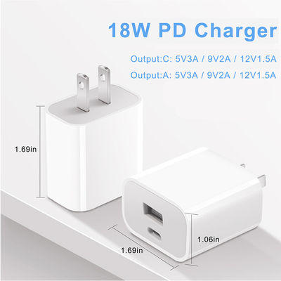 US 2핀 18W 듀얼 USB 벽 충전기 – Type-C & USB-A 스마트폰, 태블릿, 카메라용 고속 충전 전원 어댑터