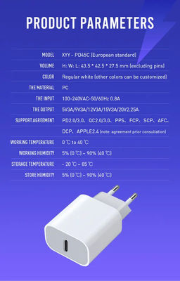 EU 2핀 45W USB-C 고속 충전 벽 충전기 – 노트북, 태블릿, 휴대폰, 여행용 Type-C 전원 어댑터