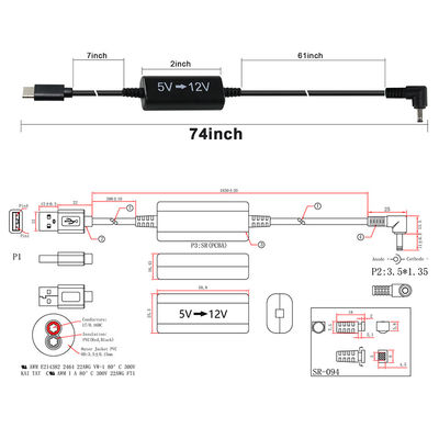 라우터, LED, 카메라, 팬을 위한 USB-C ~ 12V 스텝업 케이블