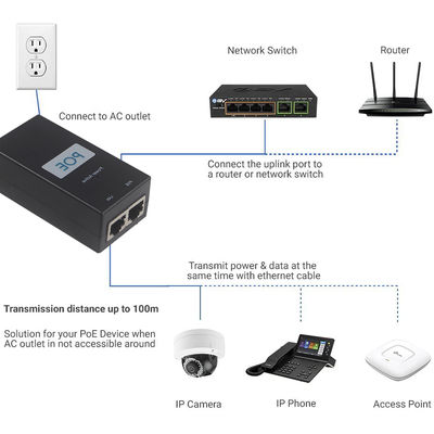 데스크톱 액티브 PoE 인젝터 -48V 전원 이더넷 어댑터 IP 카메라, 무선 AP, VoIP 전화