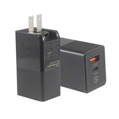 US 플러그 65W USB 벽 충전기 – 듀얼 포트 어댑터 (USB-C & USB-A 출력) 노트북, 휴대폰, 태블릿, 여행 충전용 (100–240V 입력)