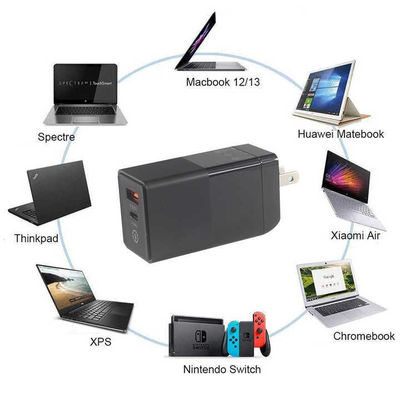 US 플러그 65W USB 벽 충전기 – 듀얼 포트 어댑터 (USB-C & USB-A 출력) 노트북, 휴대폰, 태블릿, 여행 충전용 (100–240V 입력)