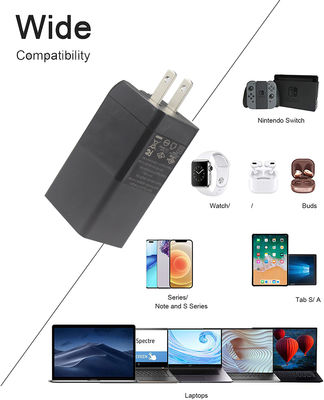 US 플러그 65W USB 벽 충전기 – 듀얼 포트 어댑터 (USB-C & USB-A 출력) 노트북, 휴대폰, 태블릿, 여행 충전용 (100–240V 입력)