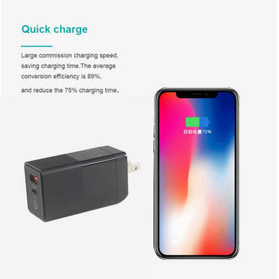 US 플러그 65W USB 벽 충전기 – 듀얼 포트 어댑터 (USB-C & USB-A 출력) 노트북, 휴대폰, 태블릿, 여행 충전용 (100–240V 입력)