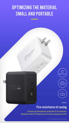 US 플러그 100W 듀얼 USB-C 벽 충전기 – 노트북, 태블릿, 휴대폰, Type-C 기기용 2포트 고속 충전 어댑터 (100–240V 입력)