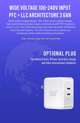 120W 듀얼 USB-C GaN PD 충전기 (US 2핀 플러그 포함)