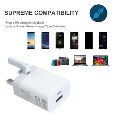 영국 2 핀 20W 듀얼 USB-C 및 USB-A 벽 충전기