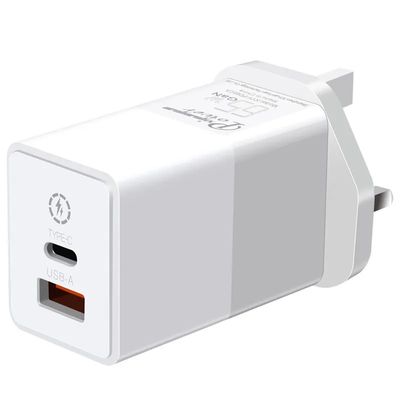 USB-C 및 USB-A 포트가 있는 영국 2핀 벽 충전기, 노트북/휴대폰/태블릿용 65W 듀얼 포트 고속 전원 어댑터