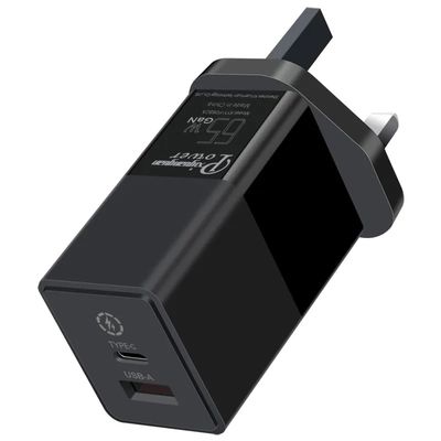 USB-C 및 USB-A 포트가 있는 영국 2핀 벽 충전기, 노트북/휴대폰/태블릿용 65W 듀얼 포트 고속 전원 어댑터