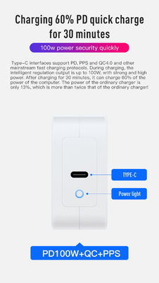 UK/EU 2핀 벽 충전기, USB-C 포트 포함, 노트북/태블릿/휴대폰용 100W 고속 출력 전원 어댑터