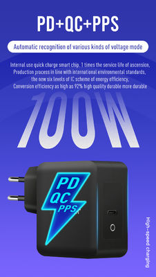 UK/EU 2핀 벽 충전기, USB-C 포트 포함, 노트북/태블릿/휴대폰용 100W 고속 출력 전원 어댑터