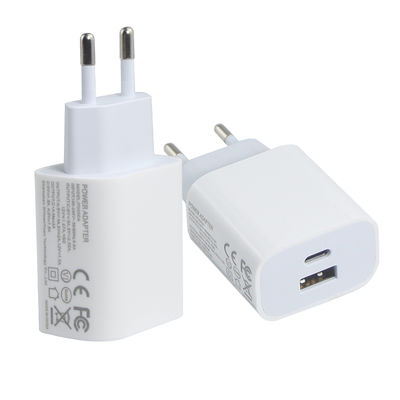 EU USB-C 및 USB-A 포트를 가진 2 핀 벽 충전기, 전화 및 태블릿 충전을위한 20W 컴팩트 듀얼 포트 전원 어댑터