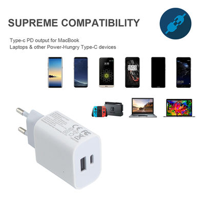 EU 2 핀 20W 듀얼 USB-C 및 USB-A 벽 충전기