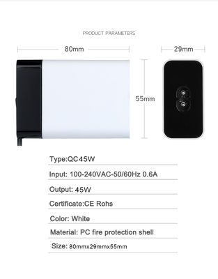 고정 케이블이 있는 60W USB-C 전원 어댑터, 노트북, 태블릿, 스마트폰용 고속 C형 벽 충전기