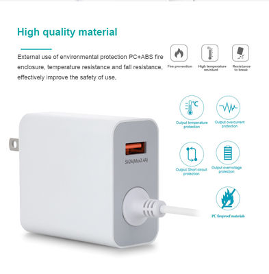 스마트폰 태블릿 노트북용 고정 케이블이 있는 60W USB-C 벽 충전기