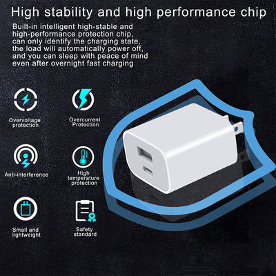 20W USB-C 및 USB-A US 벽 충전기, 케이블 포함, 스마트폰 및 태블릿용 고속 충전 전원 어댑터