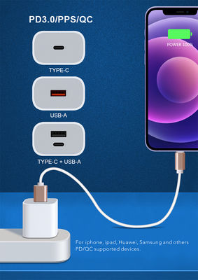 20W USB-C 및 USB-A US 벽 충전기, 케이블 포함, 스마트폰 및 태블릿용 고속 충전 전원 어댑터