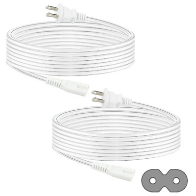 QIUCABLE TV 전원 코드 - 2개 팩 10FT 2구 비극성 플러그 NEMA 1-15P to C7 Figure 8 교체용 전원 코드 (B0D7RKLTSJ)
