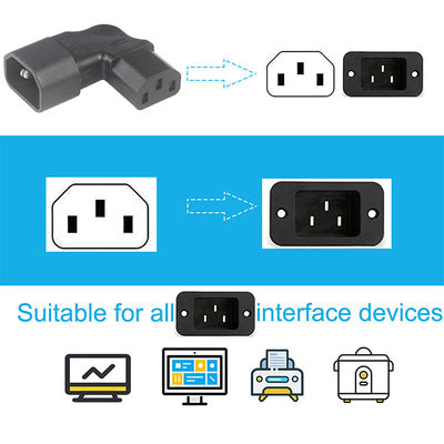QIUCABLE 좌각 IEC 어댑터, C14 수컷 - C13 암컷, 90도 플러그, 250V AC, 최대 10A, 100% 순수 구리, PVC 자켓 (B09V122QLV)