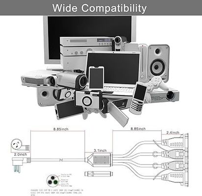 NEMA 5-15P에서 2/4-Way US 오프릿 파워 스플리터 코드 - 가정, 사무실, 워크 벤치, 충전기용 125V AC Y 확장 케이블