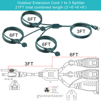 NEMA 5-15P에서 3 차원 US 오프렛 스플리터 전력 확장 케이블 - 가정, 사무실, 작업실용 125V AC 중량 케이블