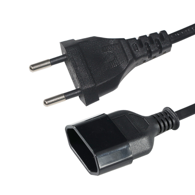 EU 2핀 연장 케이블 1.2M 검은색 PVC 전력 케이블
