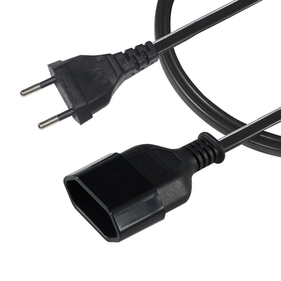 EU 2핀 연장 케이블 1.2M 검은색 PVC 전력 케이블