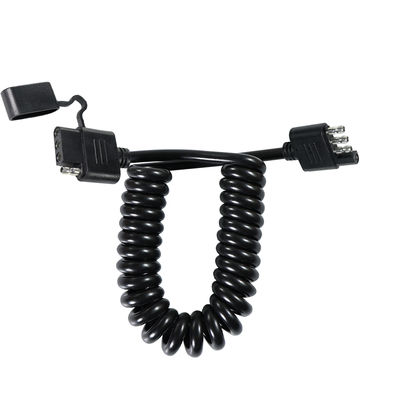 4핀 코일형 트레일러 라이트 연장 케이블 방수 1.2M 블랙