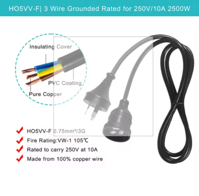 호주 3핀 연장 코드 10A/15A SAA 승인 PVC 케이블