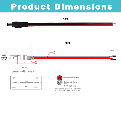 DC 수 플러그 - 주석 처리된 전선 전원 케이블, 5.5x2.1mm 또는 5.5x2.5mm, CCTV, LED, DIY용 12V DC 전원 어댑터 코드