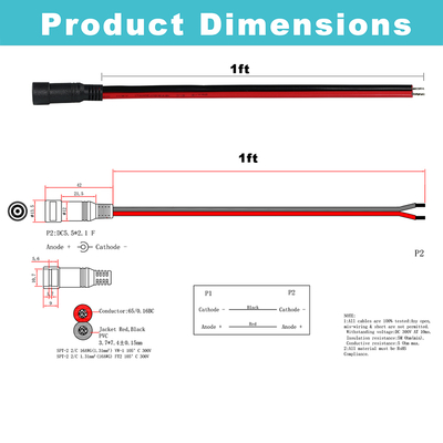 DC 수 플러그 - 주석 처리된 전선 전원 케이블, 5.5x2.1mm 또는 5.5x2.5mm, CCTV, LED, DIY용 12V DC 전원 어댑터 코드