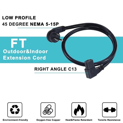 직각 NEMA 5-15P에서 IEC C13 전력 전선 18AWG 중량