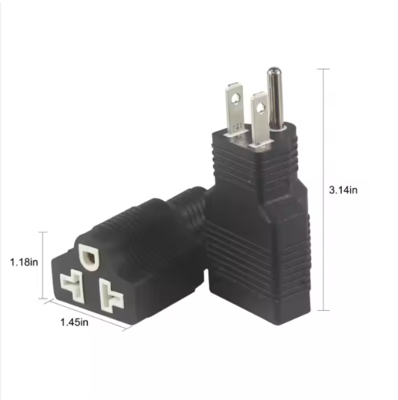 NEMA 5-15P to 5-15R 직각 플러그 어댑터 15A 125V