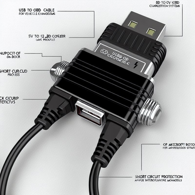 5V to 12V USB OBD 전압 부스터 케이블 (단락 보호 기능 포함)