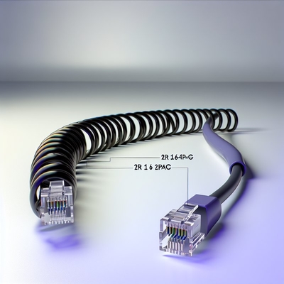 RJ11 6P4C 나선형 전화 케이블 12FT 수-수 24AWG