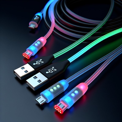 음성 제어 LED USB Type-C 충전 케이블 (컬러풀 라이트)