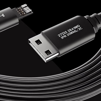 USB 2.0 데이터 케이블 28AWG 1PR 20AWG 2C 남성에서 여성 2A