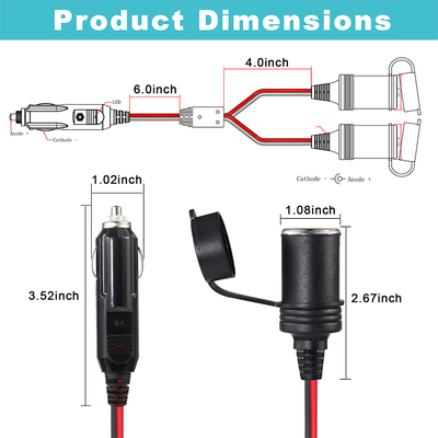 12V 차량 시가 라이터 듀얼 소켓 분배기 연장 케이블 어댑터 DC 전원 공급 장치 GPS 대시 카메라 태블릿용