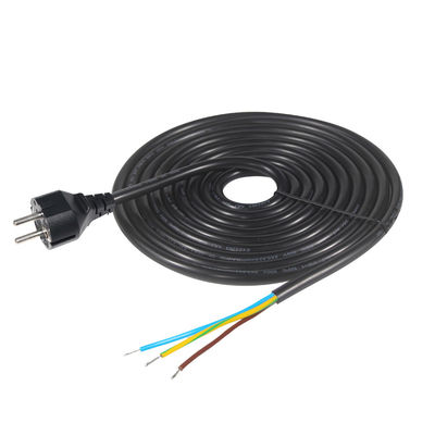 3pin H05vv-f 3g 0.75mm2 Vde Ac 3pin 벗겨지고 톱니 된 케이블 전원 케이블 플러그 EU 스트립 끝